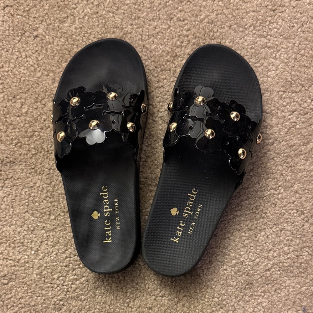 Kate Spade Black Sandals with Gold Embellishments